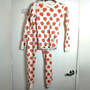 Hanna Anderson (Size 14) Kids Multicolored Orange Pumpkin Print (2PC) Pajama Set